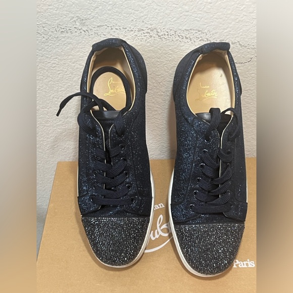 ❌SOLD❌ Christian Louboutin Navy Louis Junior Crystals Low-Top Sneakers SZ 47EU - Picture 5 of 12
